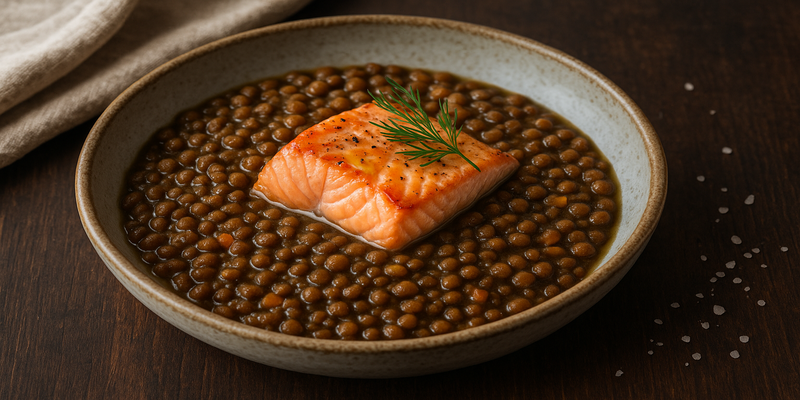 Llenties Guisades amb Salmó