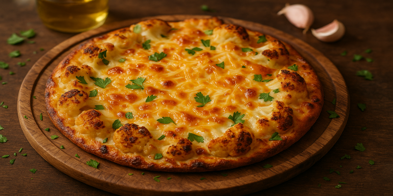 Pizza de Coliflor (pot fer-se també amb bròquil, bròcoli, romanescu)